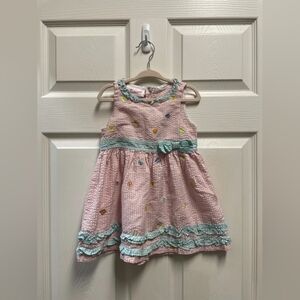 Pink Ruffled Bow Seersucker Dress for Girls